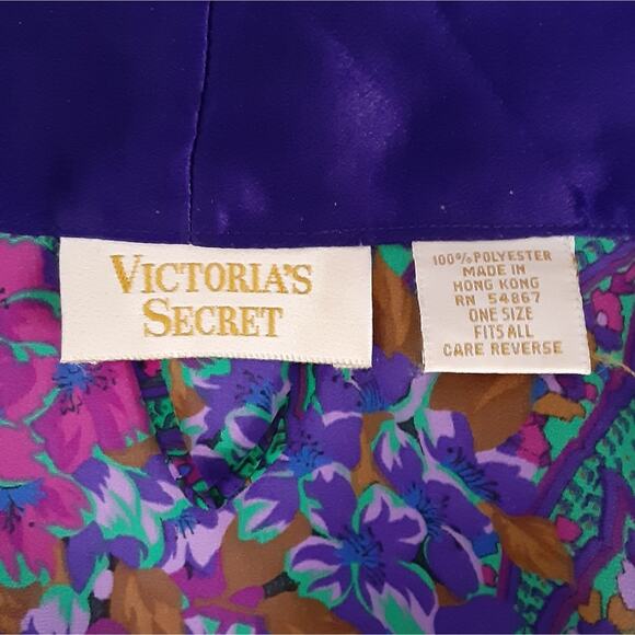 Victorias Secret Gold Label Satin Dressing Robe Purple Paisley Bathrobe Cover Up - Picture 6 of 10